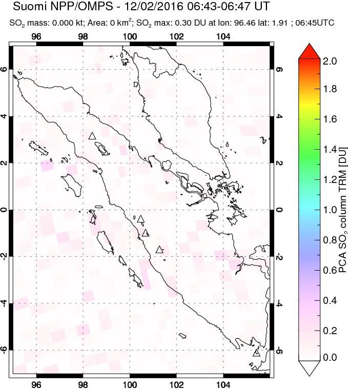 A sulfur dioxide image over Sumatra, Indonesia on Dec 02, 2016.