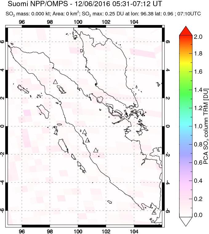 A sulfur dioxide image over Sumatra, Indonesia on Dec 06, 2016.