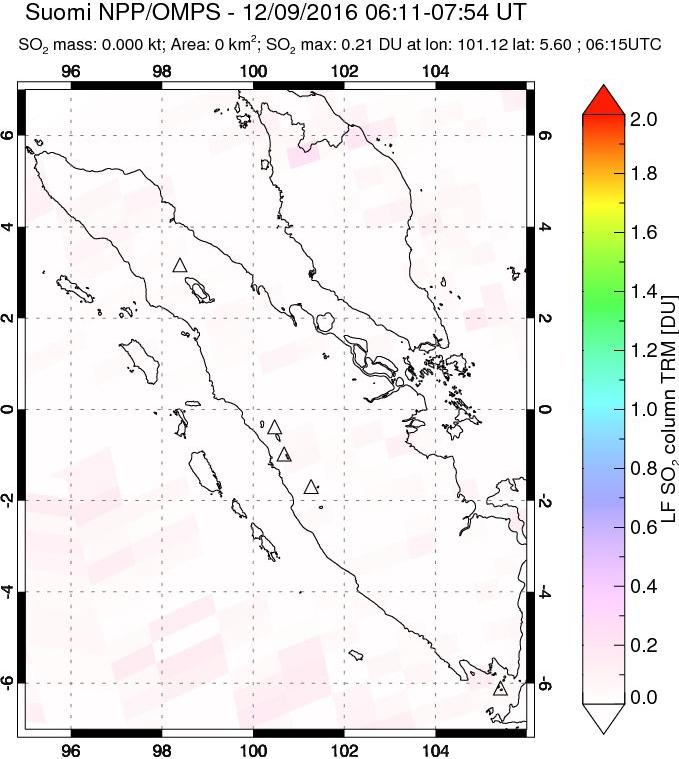 A sulfur dioxide image over Sumatra, Indonesia on Dec 09, 2016.