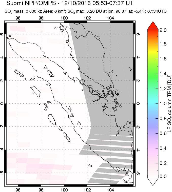 A sulfur dioxide image over Sumatra, Indonesia on Dec 10, 2016.