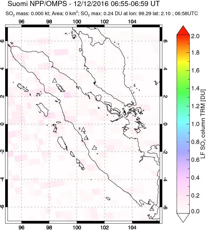 A sulfur dioxide image over Sumatra, Indonesia on Dec 12, 2016.