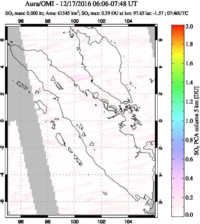 A sulfur dioxide image over Sumatra, Indonesia on Dec 17, 2016.