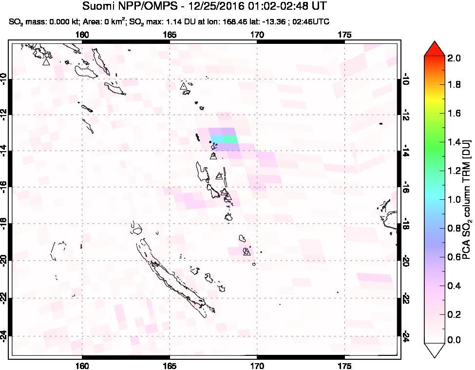 A sulfur dioxide image over Vanuatu, South Pacific on Dec 25, 2016.
