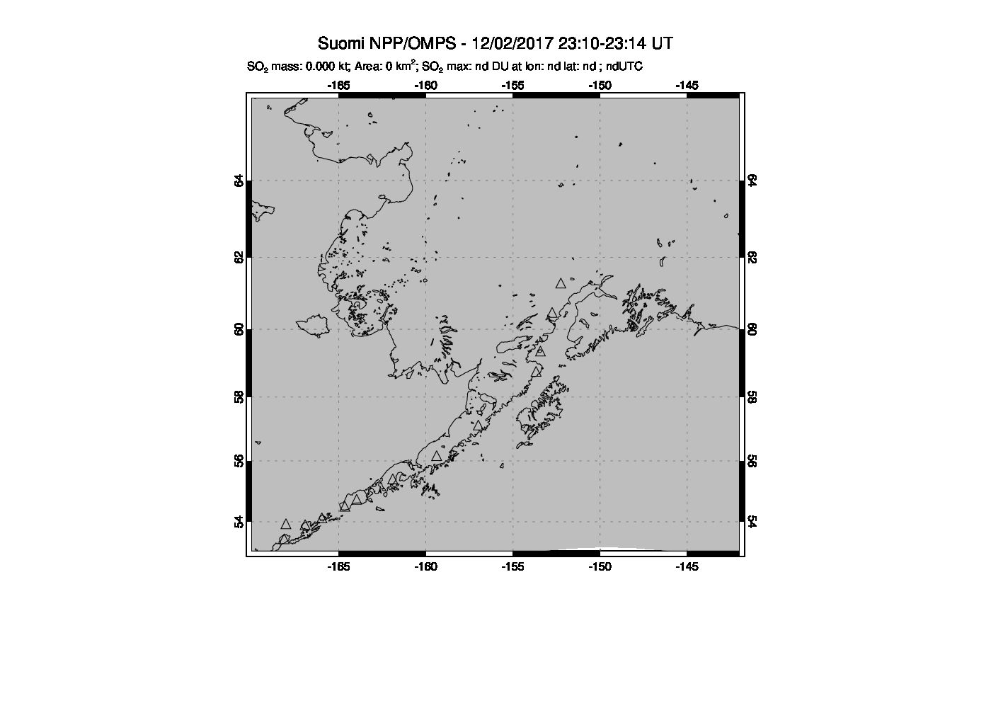 A sulfur dioxide image over Alaska, USA on Dec 02, 2017.