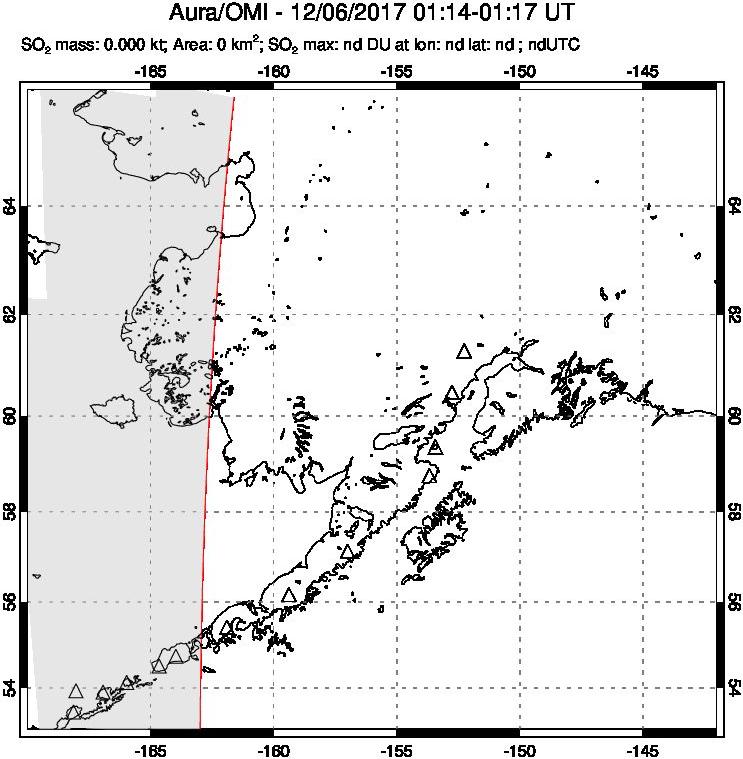 A sulfur dioxide image over Alaska, USA on Dec 06, 2017.