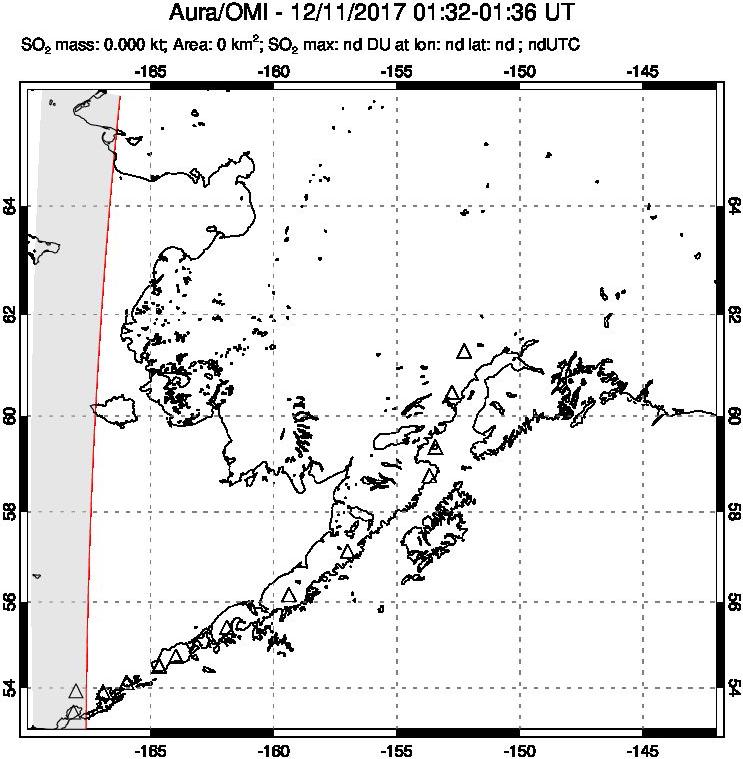 A sulfur dioxide image over Alaska, USA on Dec 11, 2017.