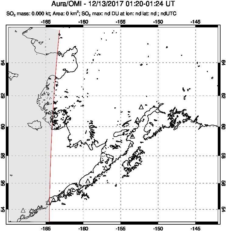 A sulfur dioxide image over Alaska, USA on Dec 13, 2017.