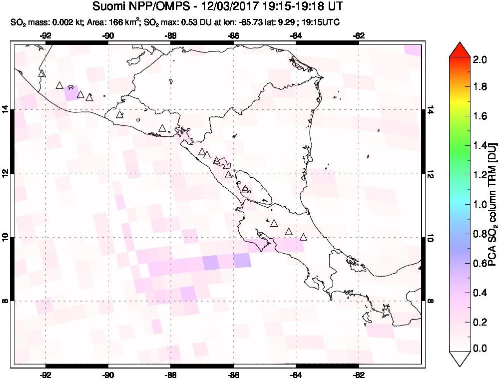 A sulfur dioxide image over Central America on Dec 03, 2017.