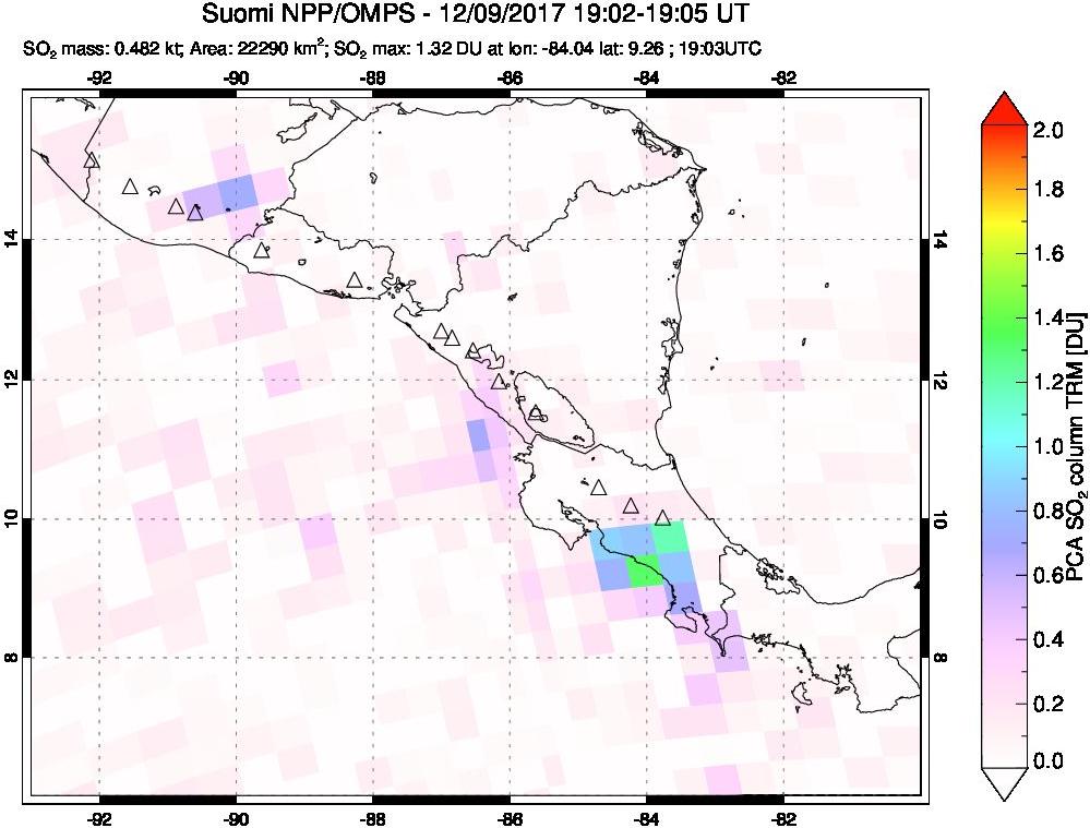 A sulfur dioxide image over Central America on Dec 09, 2017.