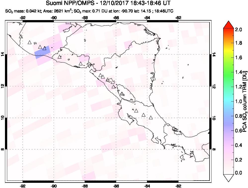 A sulfur dioxide image over Central America on Dec 10, 2017.