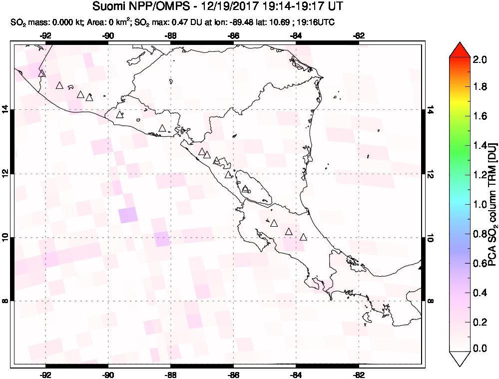 A sulfur dioxide image over Central America on Dec 19, 2017.