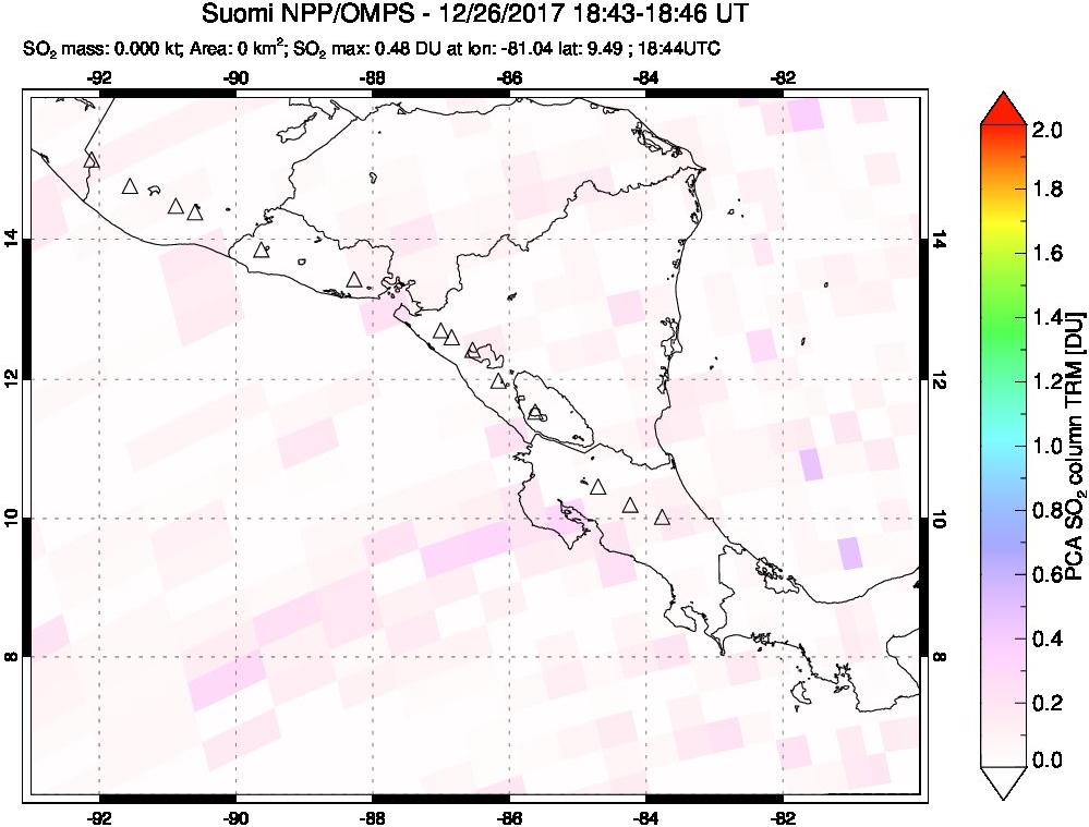 A sulfur dioxide image over Central America on Dec 26, 2017.