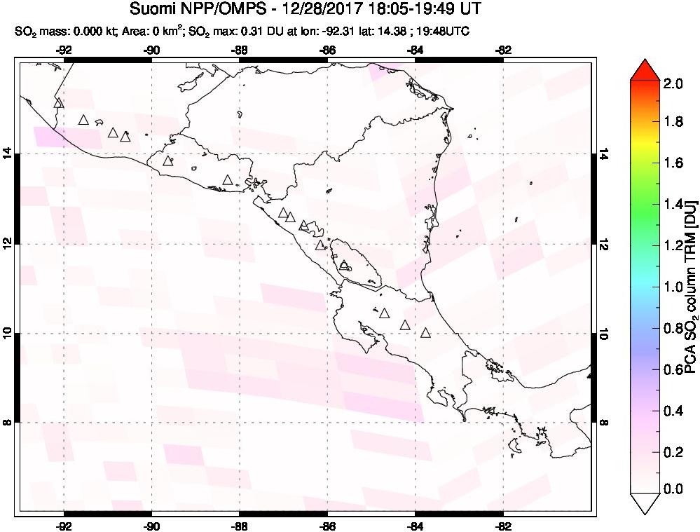A sulfur dioxide image over Central America on Dec 28, 2017.