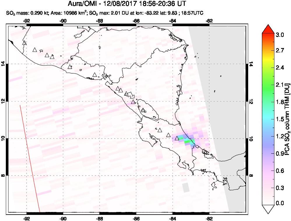 A sulfur dioxide image over Central America on Dec 08, 2017.