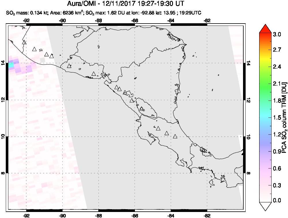 A sulfur dioxide image over Central America on Dec 11, 2017.