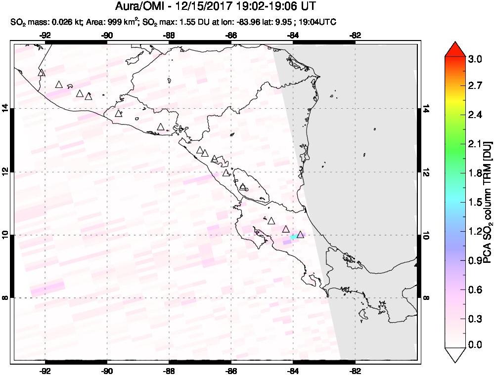 A sulfur dioxide image over Central America on Dec 15, 2017.