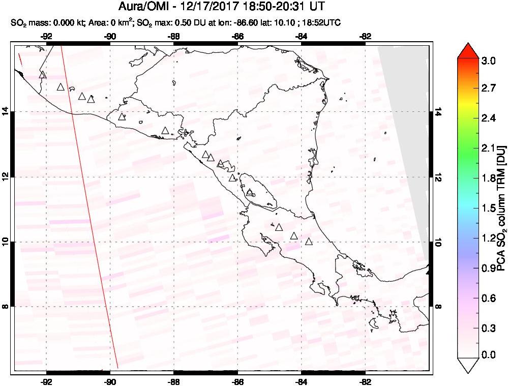 A sulfur dioxide image over Central America on Dec 17, 2017.