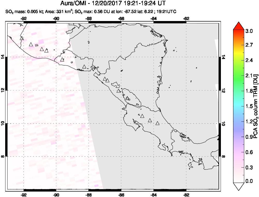 A sulfur dioxide image over Central America on Dec 20, 2017.