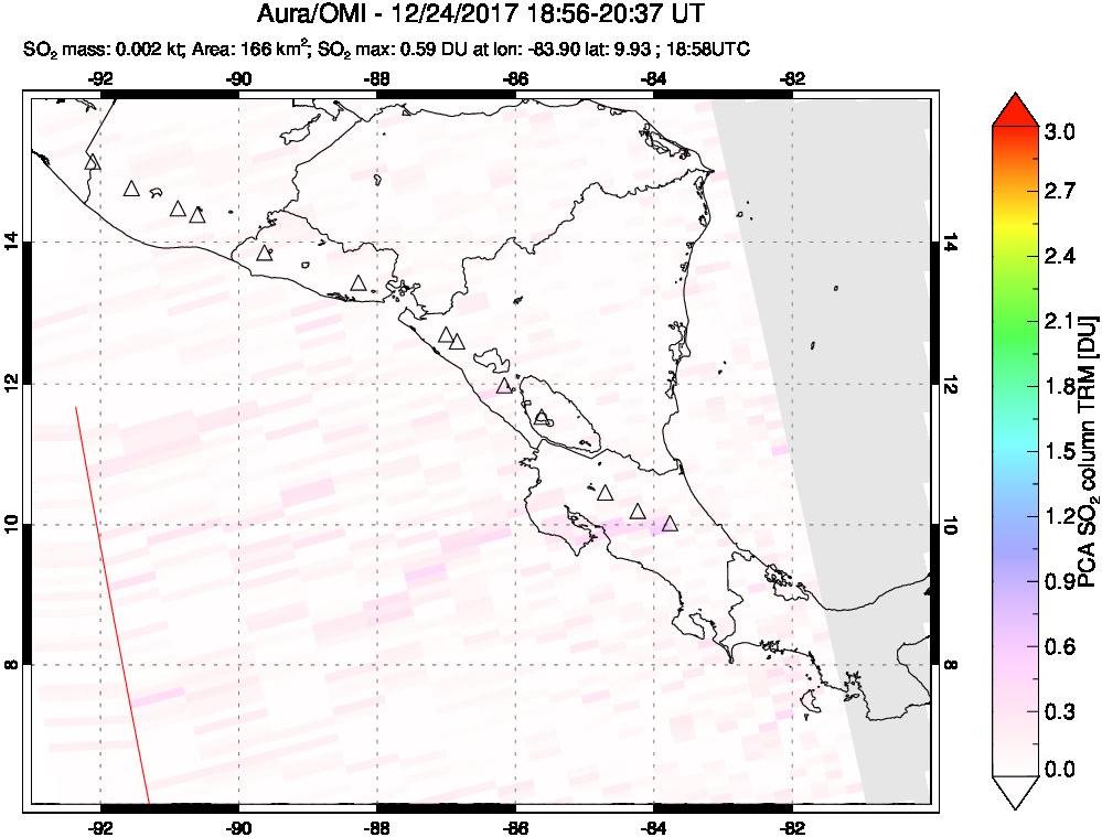 A sulfur dioxide image over Central America on Dec 24, 2017.
