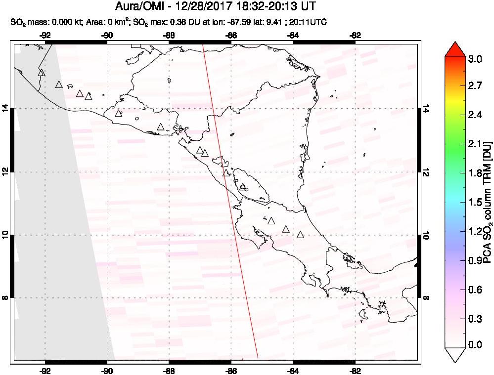 A sulfur dioxide image over Central America on Dec 28, 2017.