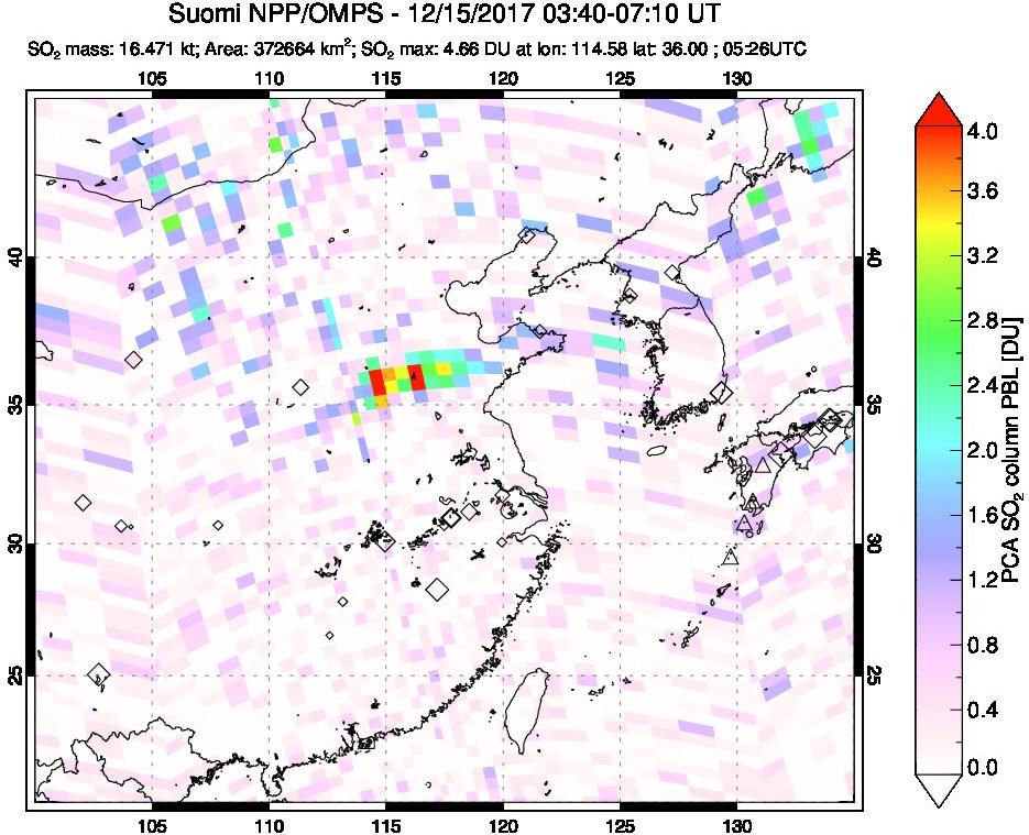 A sulfur dioxide image over Eastern China on Dec 15, 2017.