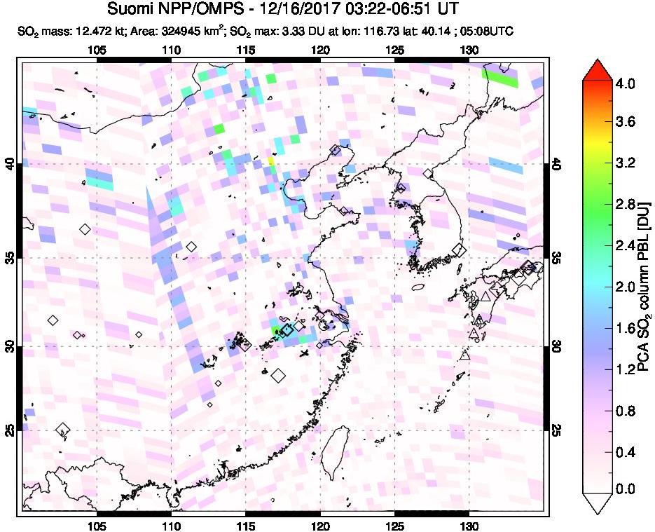 A sulfur dioxide image over Eastern China on Dec 16, 2017.