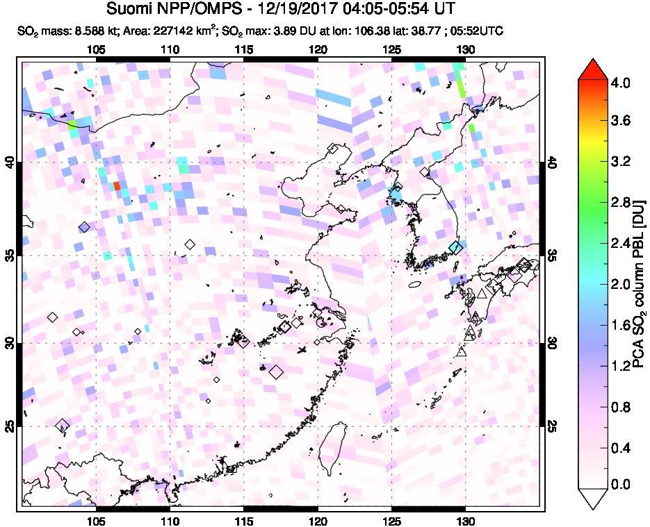 A sulfur dioxide image over Eastern China on Dec 19, 2017.