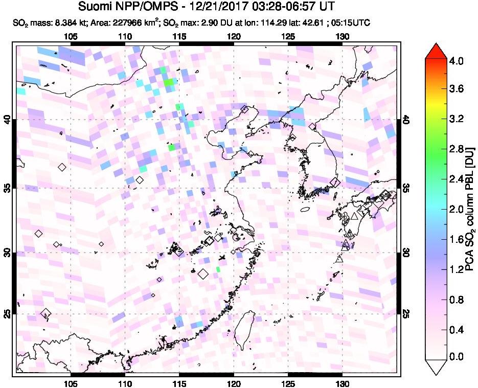 A sulfur dioxide image over Eastern China on Dec 21, 2017.