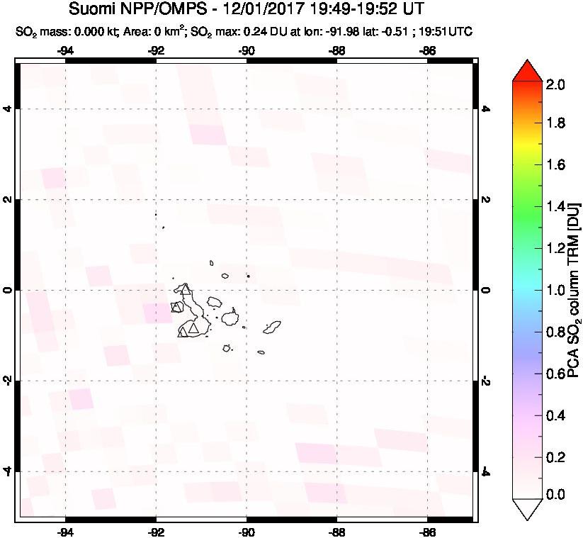 A sulfur dioxide image over Galápagos Islands on Dec 01, 2017.