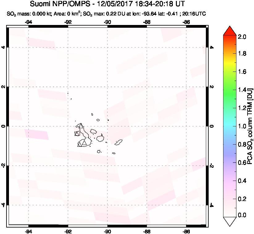 A sulfur dioxide image over Galápagos Islands on Dec 05, 2017.