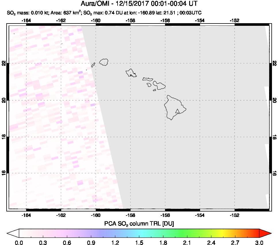 A sulfur dioxide image over Hawaii, USA on Dec 15, 2017.