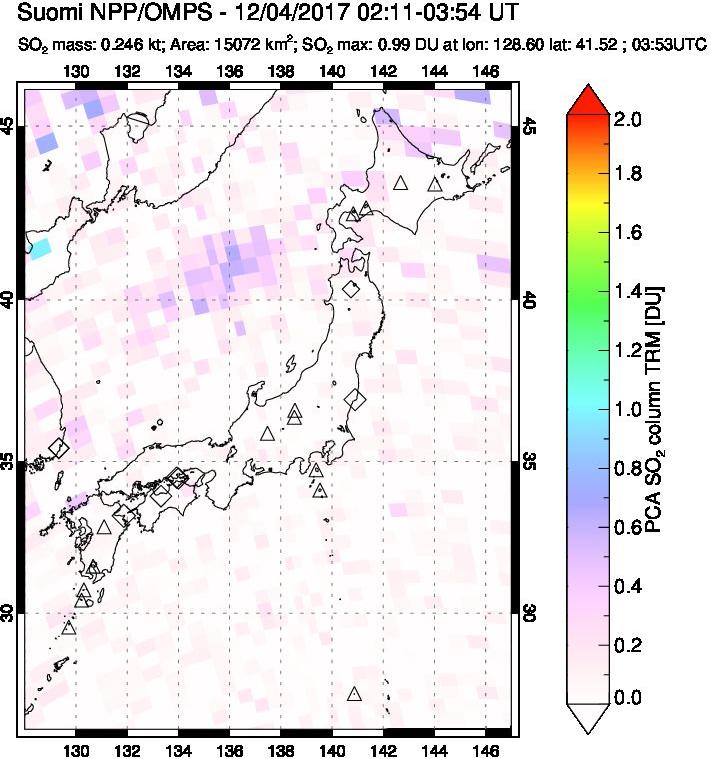 A sulfur dioxide image over Japan on Dec 04, 2017.