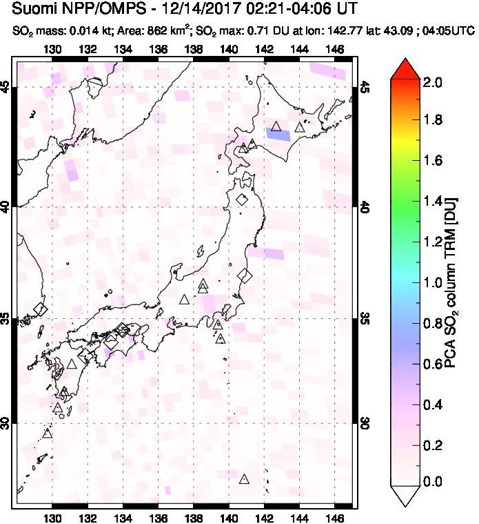 A sulfur dioxide image over Japan on Dec 14, 2017.