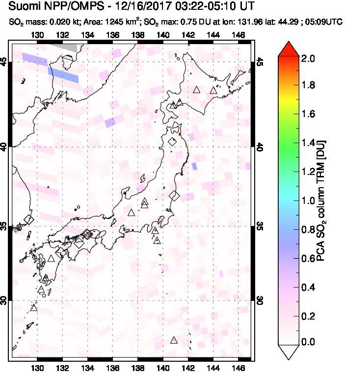 A sulfur dioxide image over Japan on Dec 16, 2017.