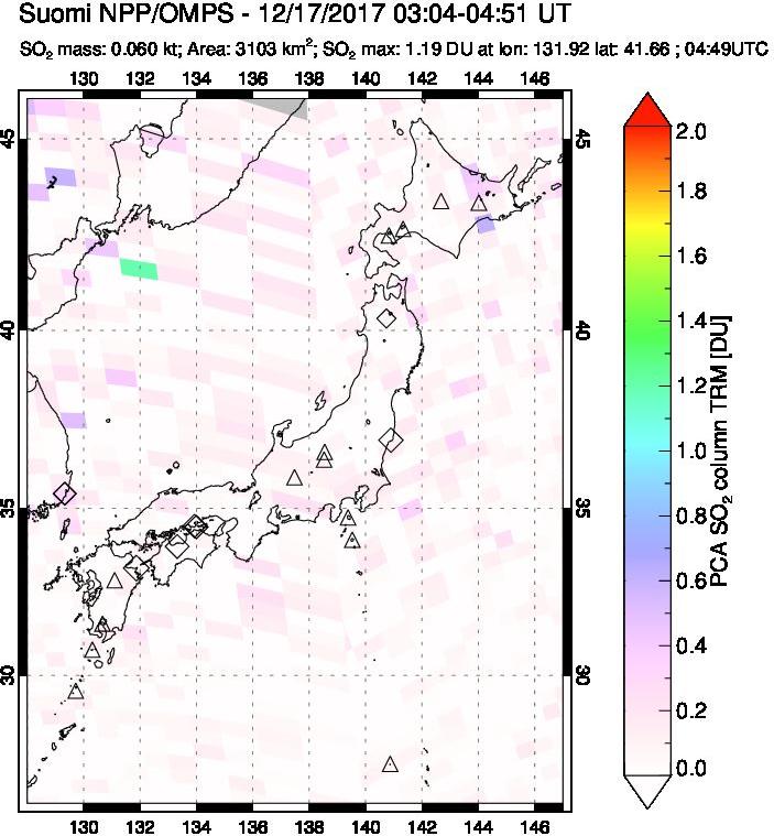A sulfur dioxide image over Japan on Dec 17, 2017.