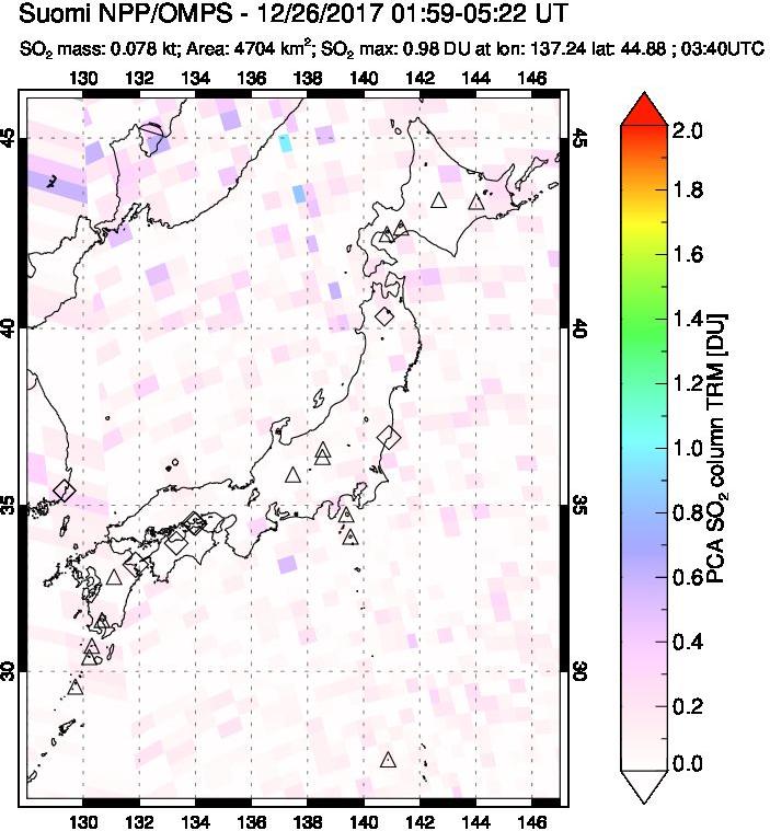 A sulfur dioxide image over Japan on Dec 26, 2017.