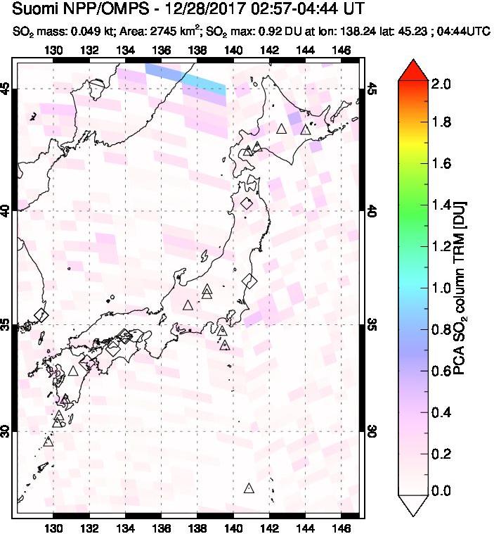 A sulfur dioxide image over Japan on Dec 28, 2017.