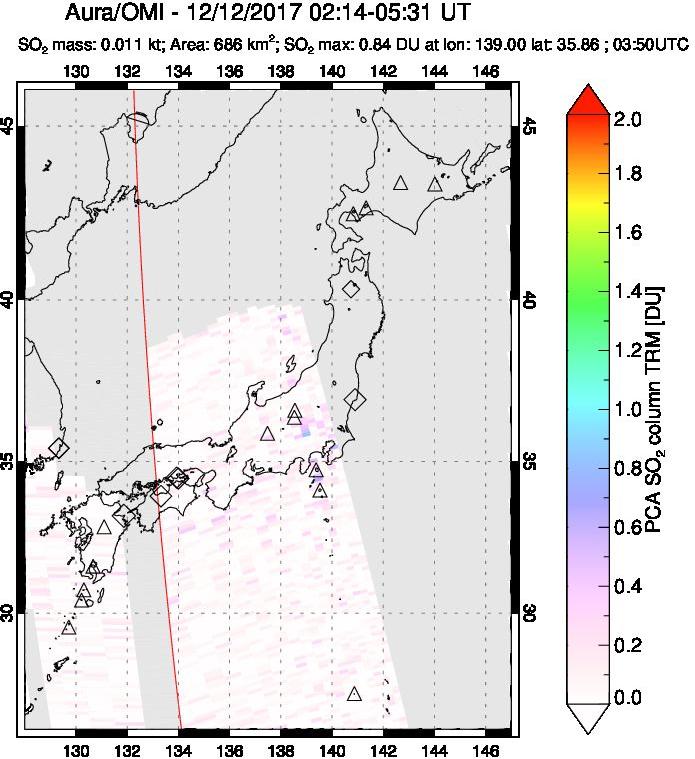 A sulfur dioxide image over Japan on Dec 12, 2017.