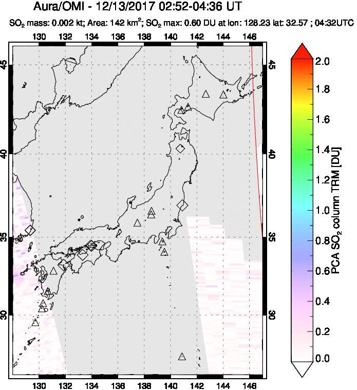 A sulfur dioxide image over Japan on Dec 13, 2017.
