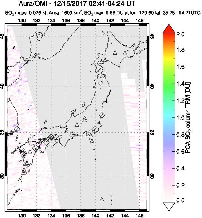 A sulfur dioxide image over Japan on Dec 15, 2017.