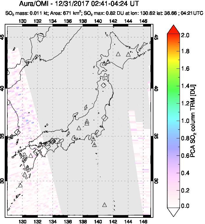 A sulfur dioxide image over Japan on Dec 31, 2017.