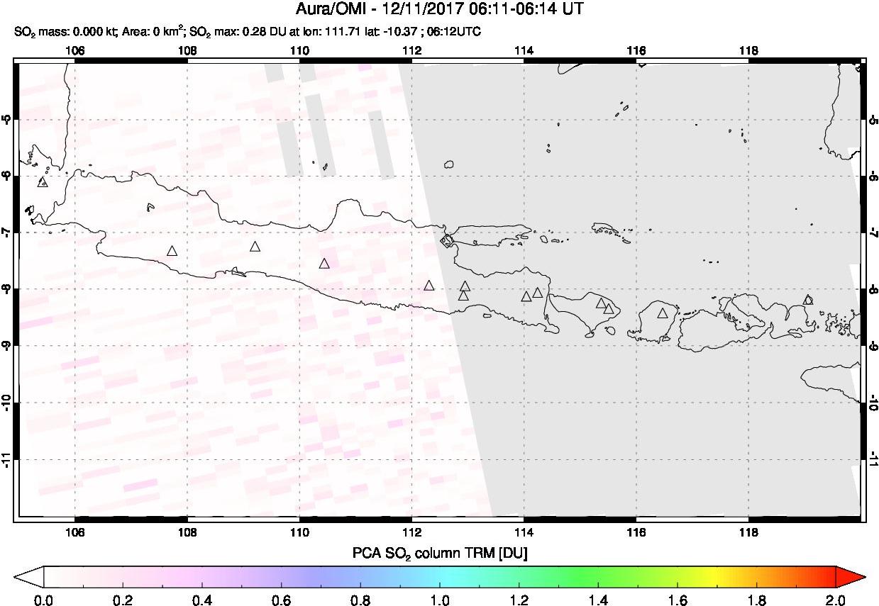 A sulfur dioxide image over Java, Indonesia on Dec 11, 2017.