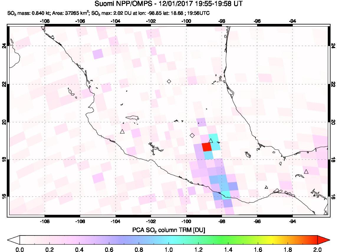 A sulfur dioxide image over Mexico on Dec 01, 2017.