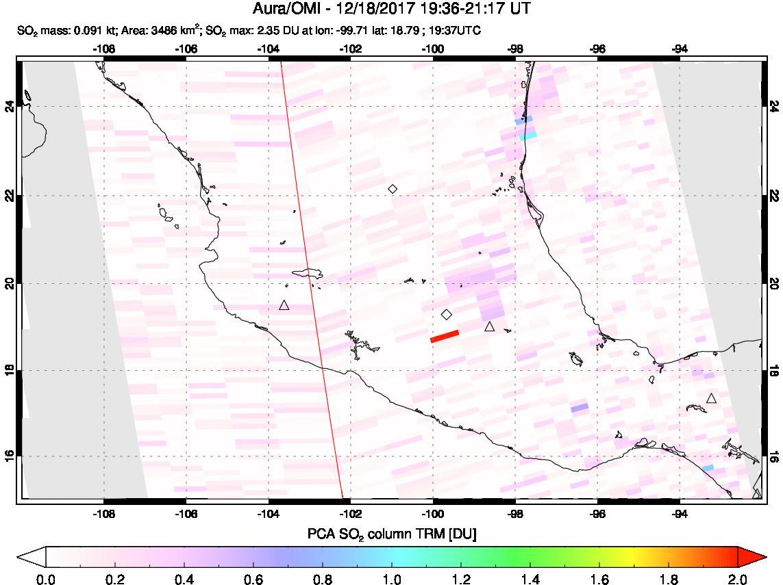 A sulfur dioxide image over Mexico on Dec 18, 2017.