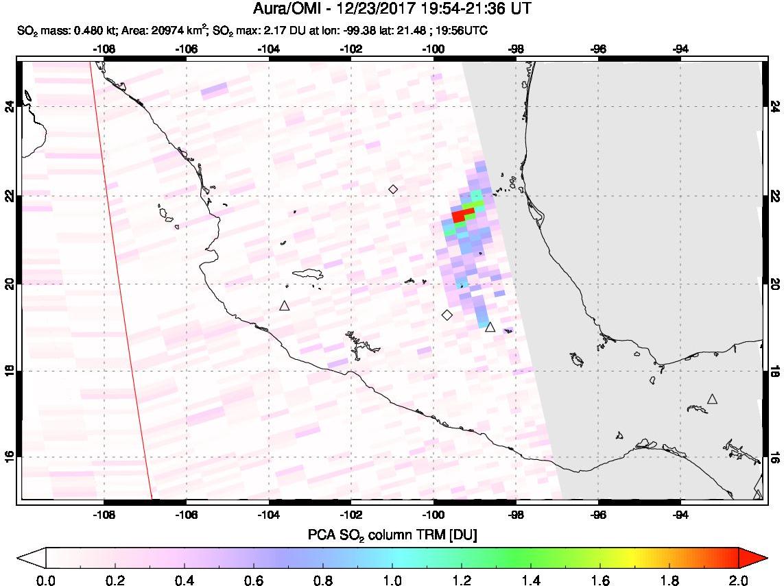 A sulfur dioxide image over Mexico on Dec 23, 2017.
