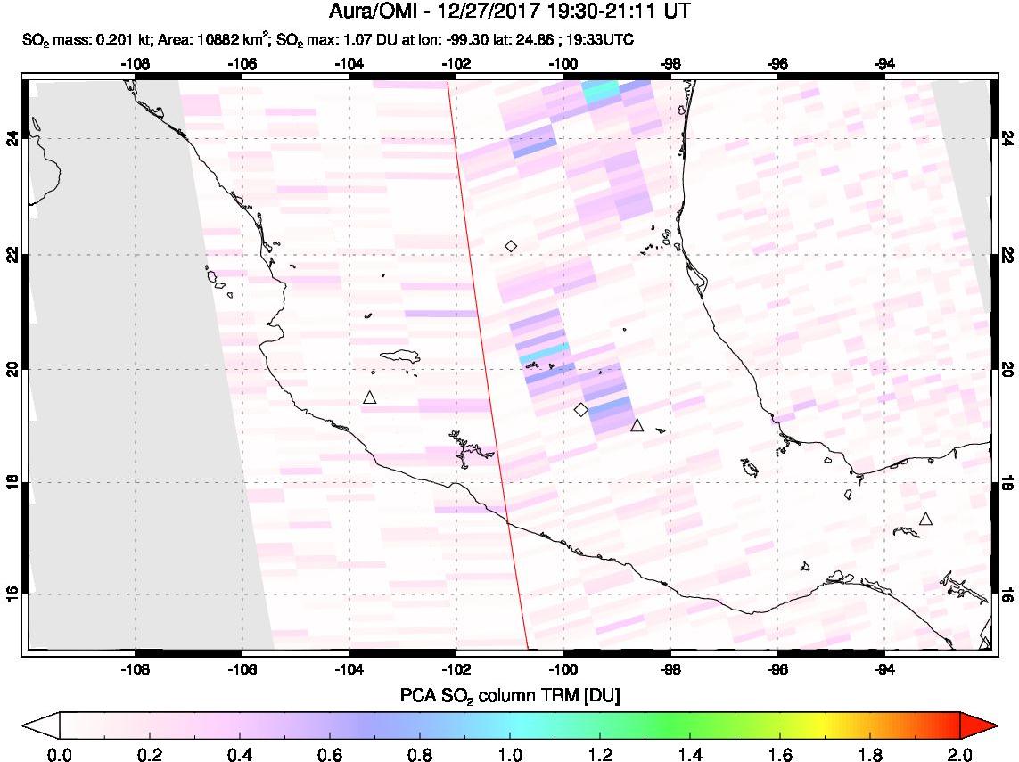 A sulfur dioxide image over Mexico on Dec 27, 2017.