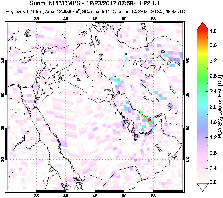 A sulfur dioxide image over Middle East on Dec 23, 2017.