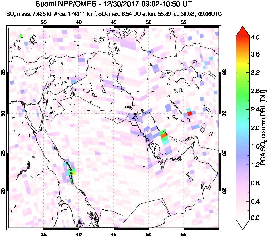A sulfur dioxide image over Middle East on Dec 30, 2017.