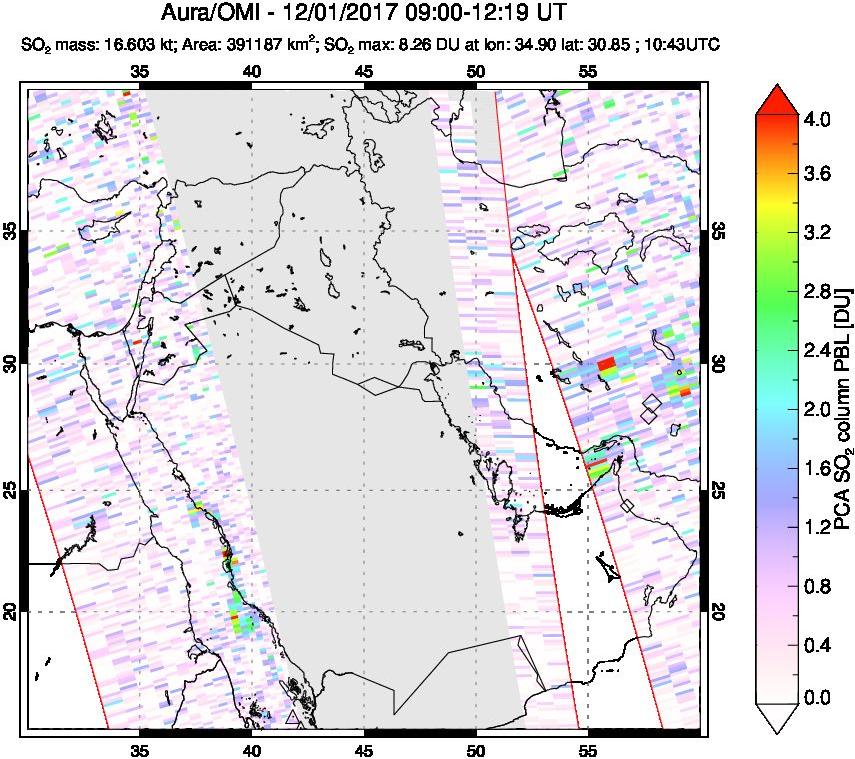 A sulfur dioxide image over Middle East on Dec 01, 2017.