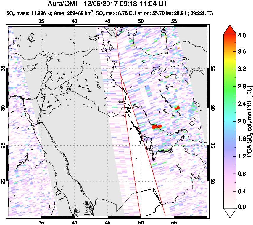 A sulfur dioxide image over Middle East on Dec 06, 2017.